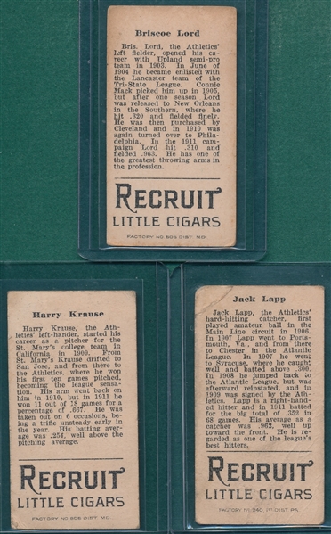 1912 T207 Recruit Little Cigars Lot of (3) W/ Krause