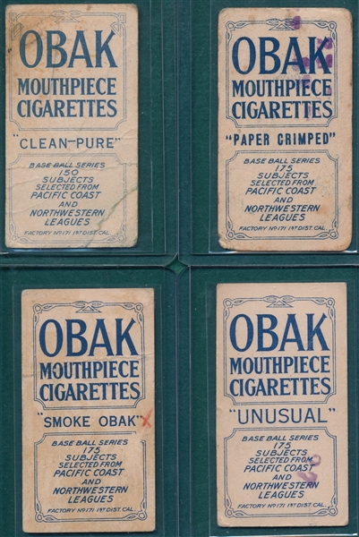1910 T212-2 Obak Cigarettes, Lot of (4) W/ Coy, 150 Subject