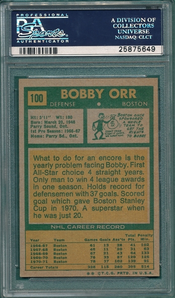 1971 Topps Hockey #100 Bobby Orr PSA 7