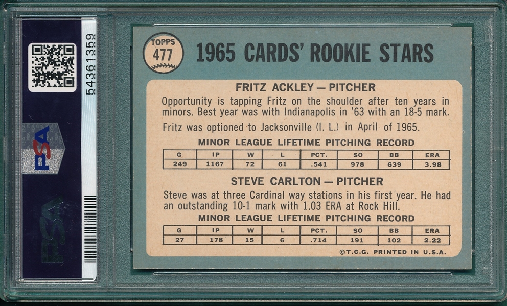 1965 Topps #477 Steve Carlton PSA 7 *Rookie*