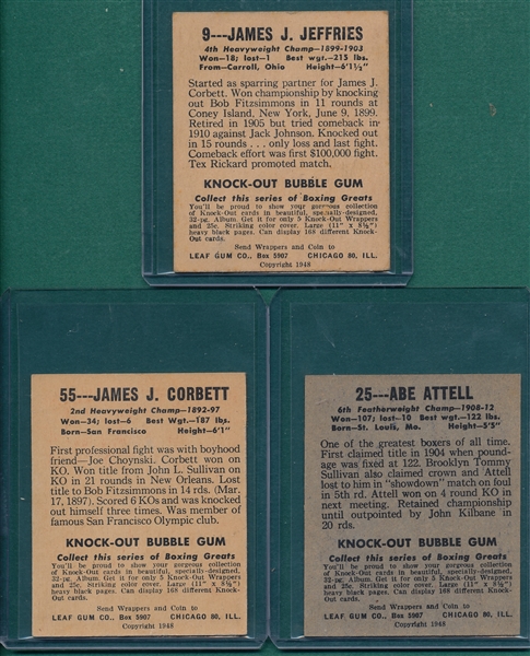 1948 Leaf Boxing #9 Jefferies, #25 Attell & #55 Corbett, Lot of (3)