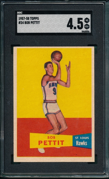 1957 Topps Basketball #24 Bob Pettit SGC 4.5 *Rookie*