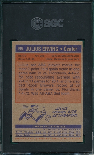 1972 Topps Basketball #195 Julius Erving SGC 6 *Rookie*