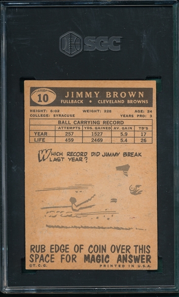 1959 Topps Football #10 Jimmy Brown SGC 4.5
