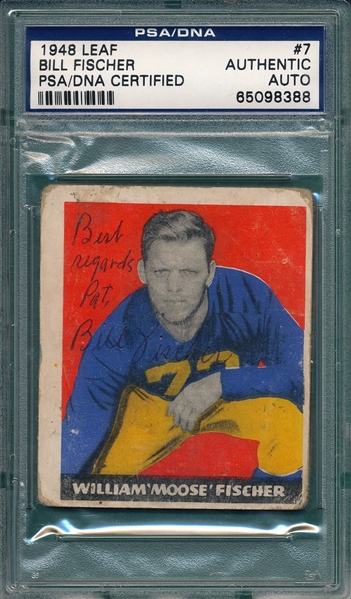 1948 Leaf Football #7 Bill Fischer PSA/DNA Authentic *Autographed*