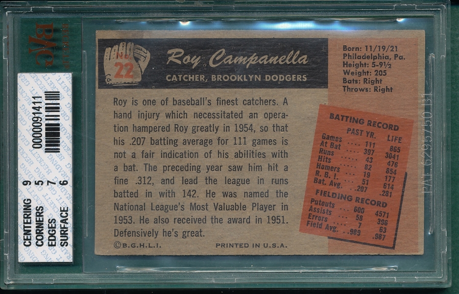 1955 Bowman #022 Roy Campanella BVG 5.5