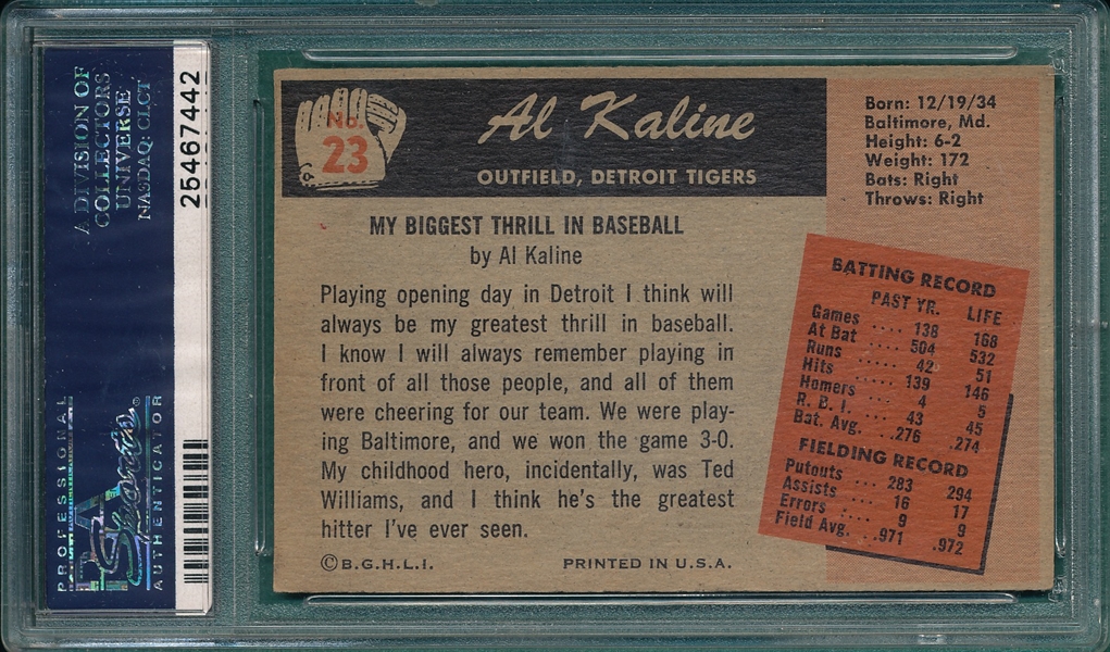 1955 Bowman #23 Al Kaline PSA 5