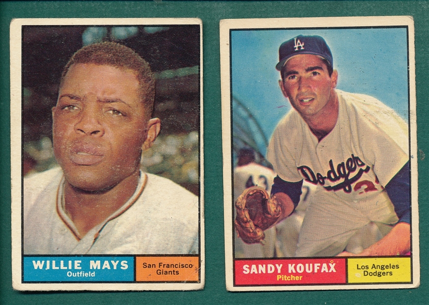1961 Topps #150 Willie Mays & #344 Koufax, Lot of (2)