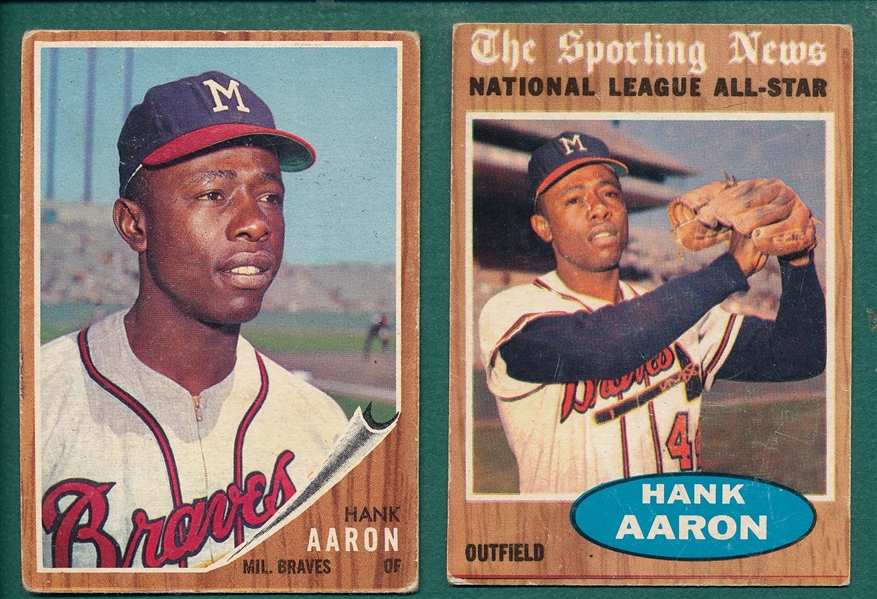 1962 Topps #320 Aaron & #394 Aaron, AS, Lot of (2)