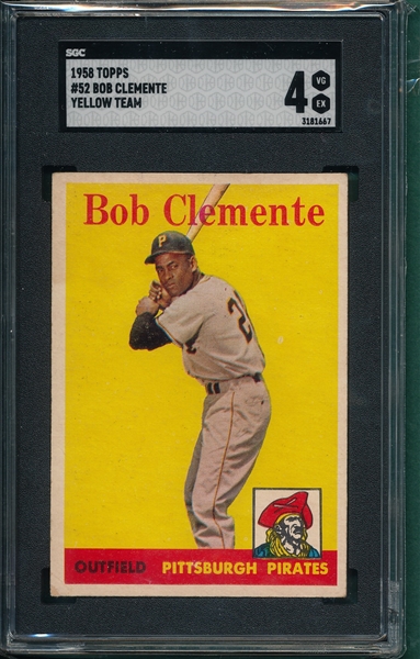 1958 Topps #52 Bob Clemente SGC 4 *Yellow Team*