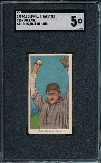 1909-1911 T206 Lake, Ball In Hand, Old Mill Cigarettes SGC 5