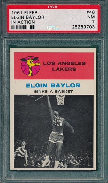 1961 Fleer Basketball #46 Elgin Baylor, IA, PSA 7 *Rookie*