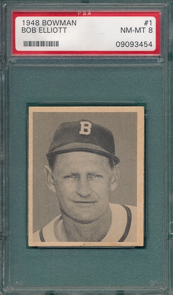 1948 Bowman #1 Bob Elliott PSA 8