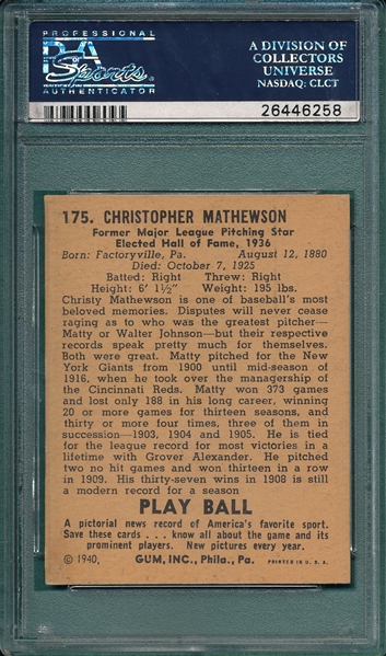 1940 Play Ball #175 Christy Mathewson PSA 6