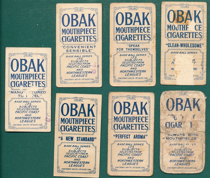 1910 T212-2 Lot of (7) Obak Cigarettes W/ Pennington