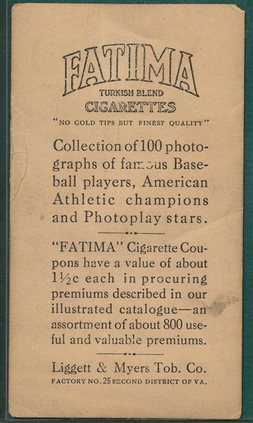 1914 T222 Demaree Fatima Cigarettes