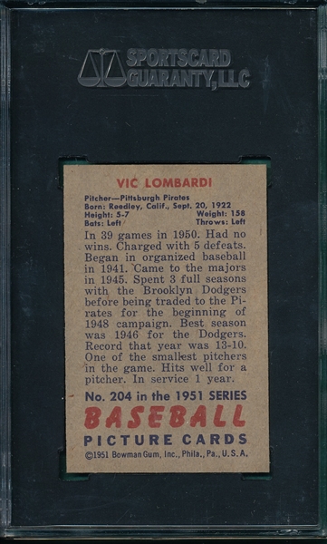1951 Bowman #104 Vic Lombardi SGC 96 *MINT*