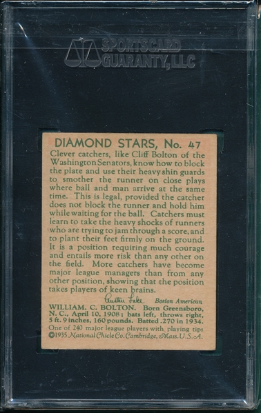 1934-36 Diamond Stars #47 Cliff Bolton SGC 84