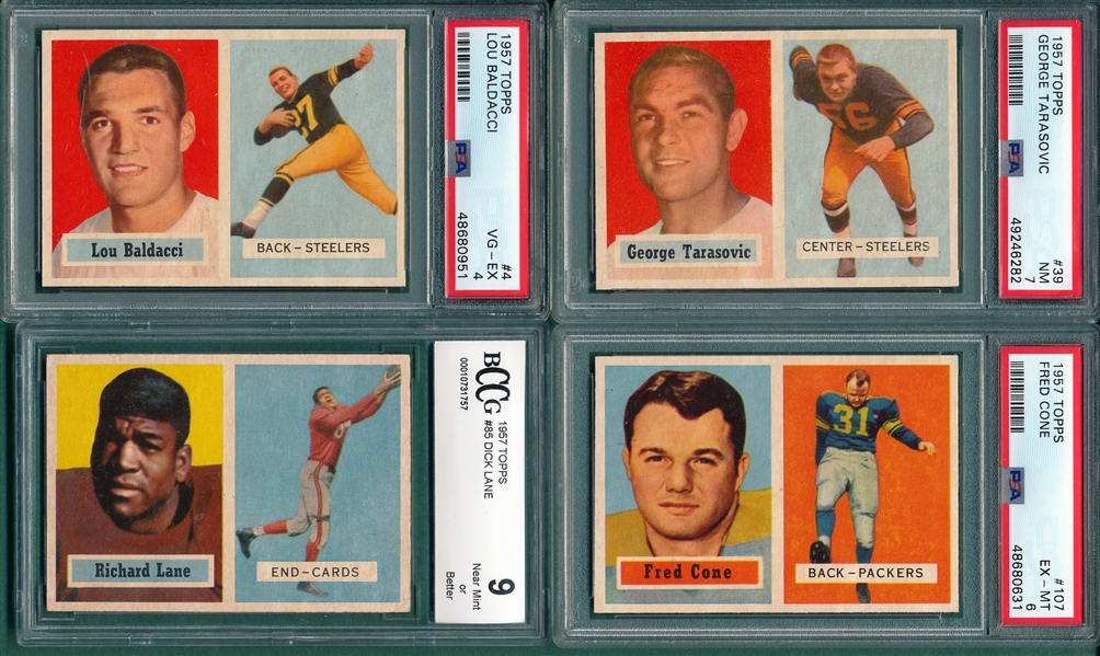 1957 Topps Football Lot of (4) W/ #85 Lane, Rookie, & PSA