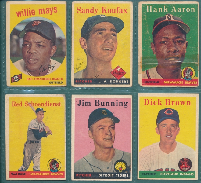 1958/59 Topps Lot of (24) W/ Mays, Koufax & Aaron