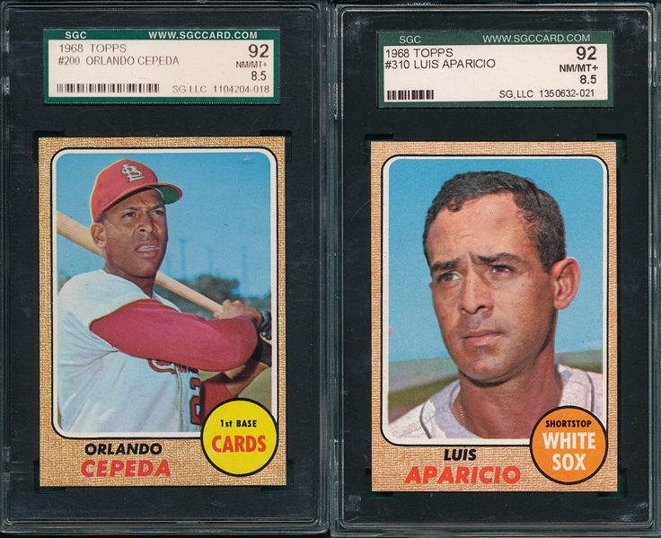 1968 Topps #200 Cepeda & #310 Aparicio, Lot of (2) SGC 92