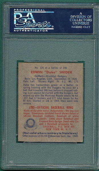 1949 Bowman #226 Edwin Snider PSA 5 *Rookie* *Hi #*