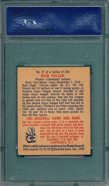 1949 Bowman #27 Bob Feller PSA 5