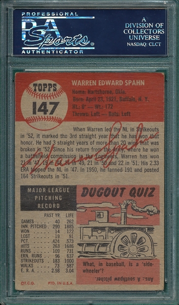 1953 Topps #147 Warren Spahn PSA 4 