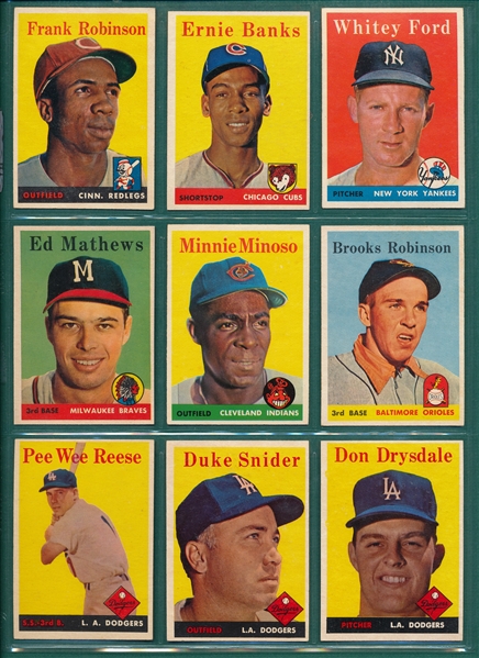1958 Topps Baseball Near Set (491/494) W/ Contest Card & Maris, Rookie