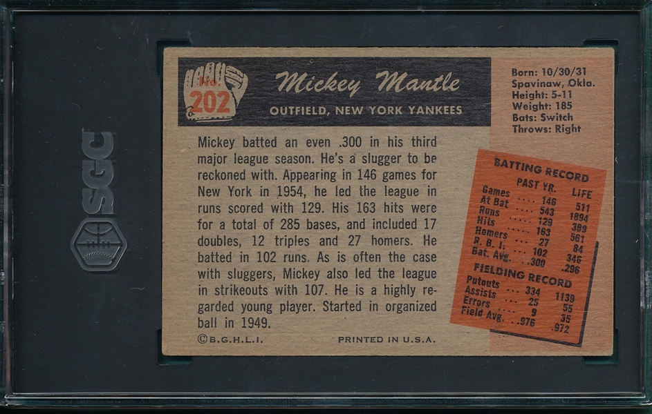 1955 Bowman #202 Mickey Mantle SGC 4.5