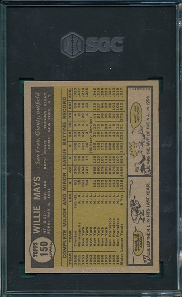 1961 Topps #150 Willie Mays SGC 6