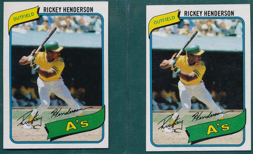 1980 Topps #482 Rickey Henderson, Lot of (2) *Rookie*