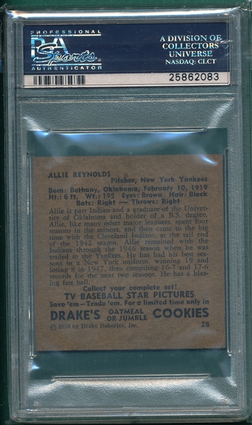 1950 Drake's #28 Allie Reynolds PSA 6