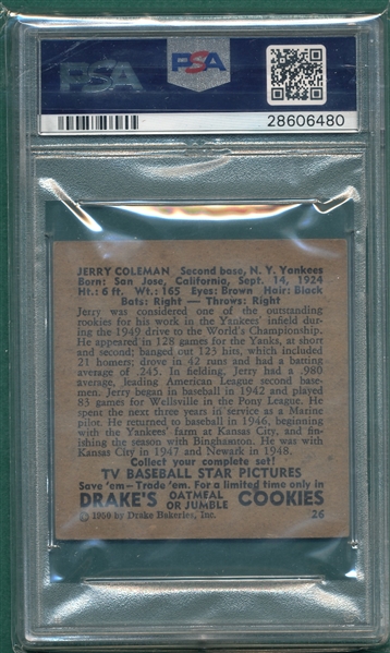 1950 Drake's #26 Jerry Coleman PSA 4