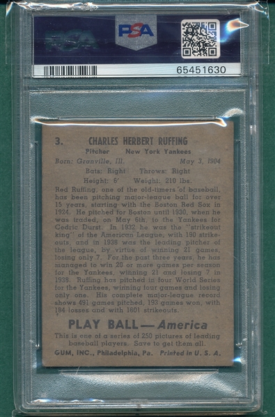 1939 Play Ball #3 Red Ruffing PSA 4