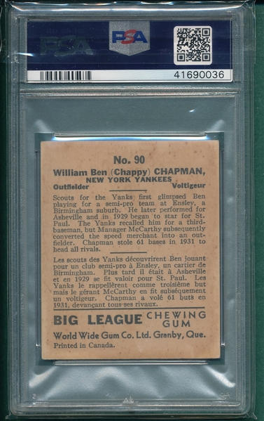 1936 World Wide Gum #90 Ben Chapman PSA 3