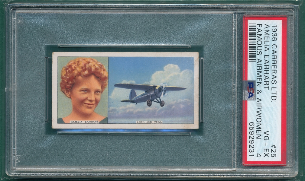 1936 Carreras LTD #25 Amelia Earhart, Famous Airmen & Airwomen, PSA 4