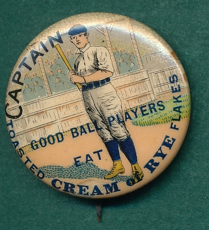 1896 PD1 Baseball Player Captain Cream of Rye Flakes Advertising Pin