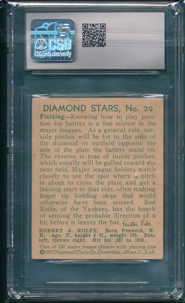 1934-36 Diamond Stars #29 Red Rolfe CSG 3