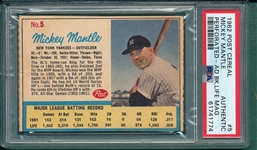 1962 Post #5 Mickey Mantle PSA Authentic *Life Ad*