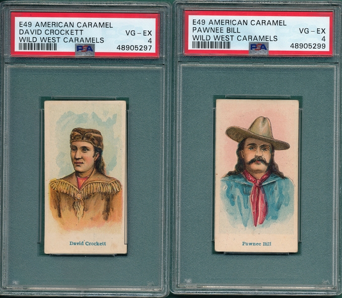 1910 E49 Pawnee Bill & David Crockett Wild West Caramel, Lot of (2) PSA 4