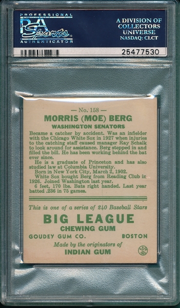 1933 Goudey #158 Moe Berg PSA 5