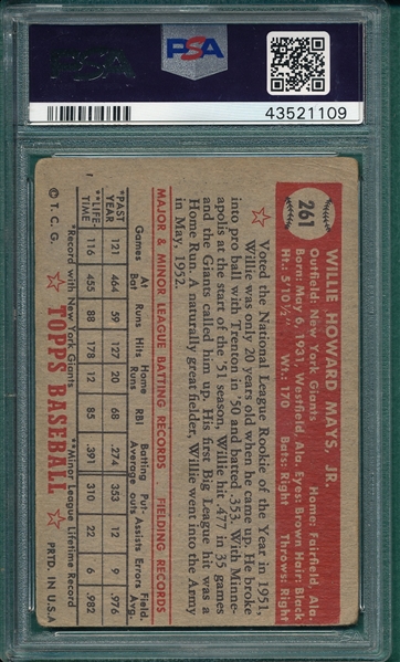 1952 Topps #261 Willie Mays PSA 1.5