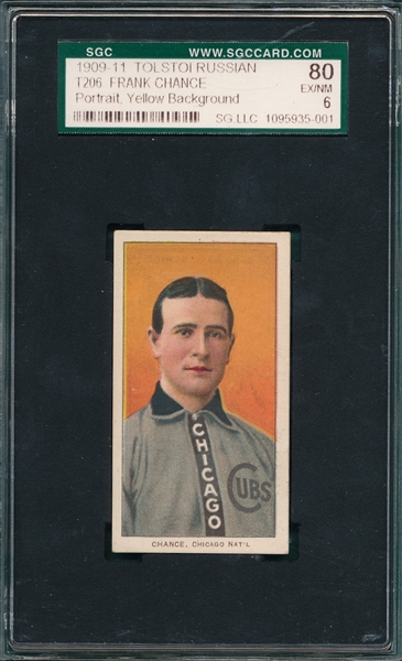 1909-1911 T206 Chance, Yellow Portrait, Tolstoi Cigarettes, SGC 80 *None Graded Higher*