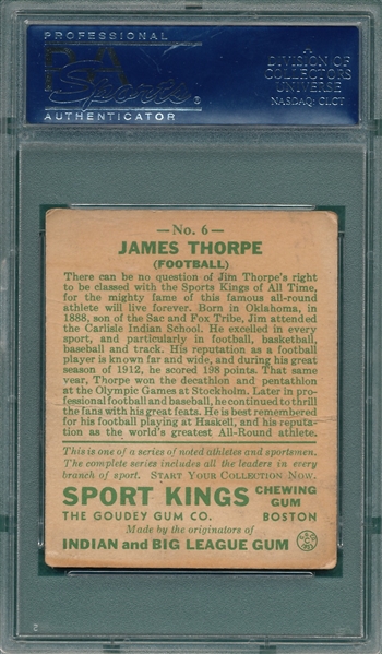 1933 Sport Kings #6 Jim Thorpe PSA 1.5