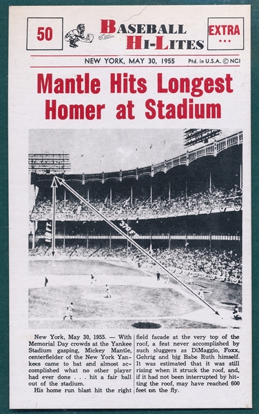 1960 Nu-Card Baseball Hi-Lites #50 Mantle Homer