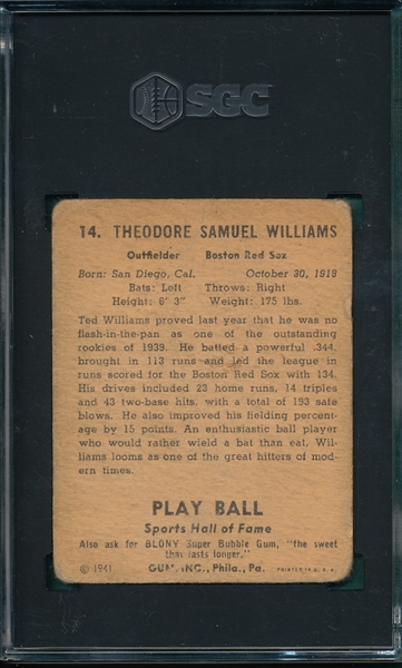 1941 Play Ball #14 Ted Williams SGC 1