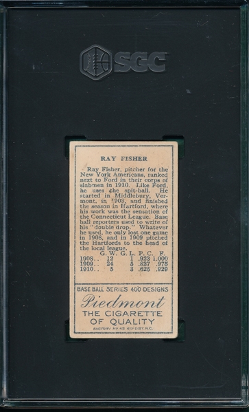 1911 T205 Fisher Piedmont Cigarettes, SGC Authentic, *SP*