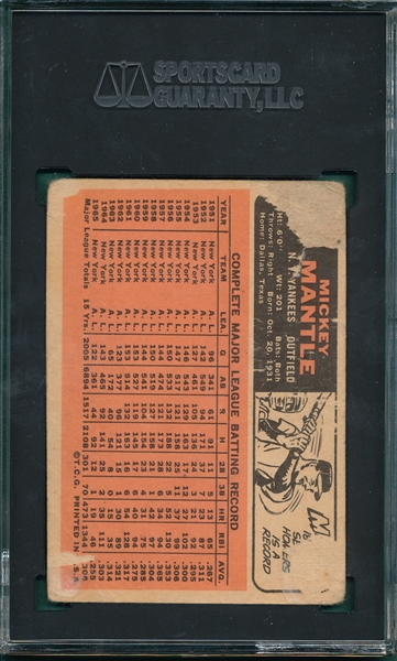 1966 Topps #50 Mickey Mantle SGC 10