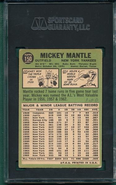 1967 Topps #150 Mickey Mantle SGC 30